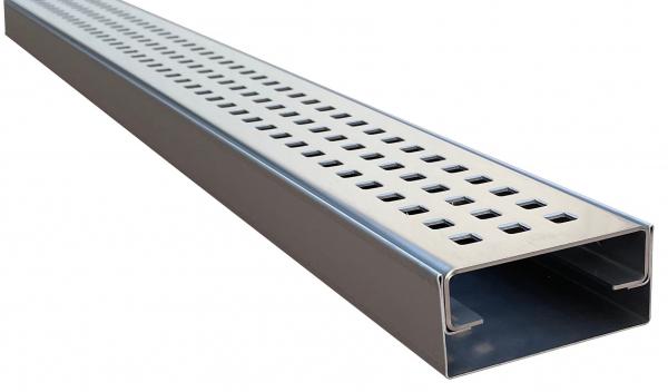 Entwässerungsrinne Edelstahl 1 Meter superflach Rost Quadratlochung System 35/80